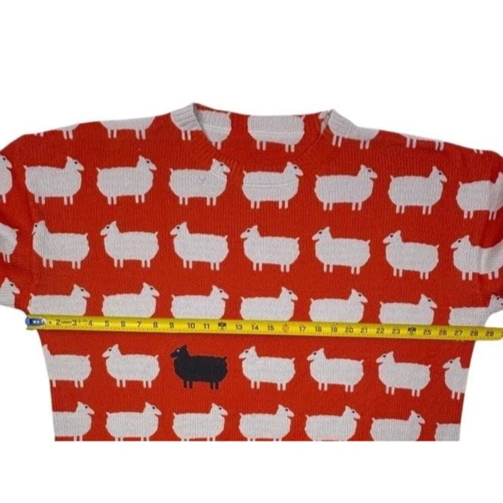 Women’s Bright Red Crewneck Sweater with Sheep Motif - Picture 7 of 12